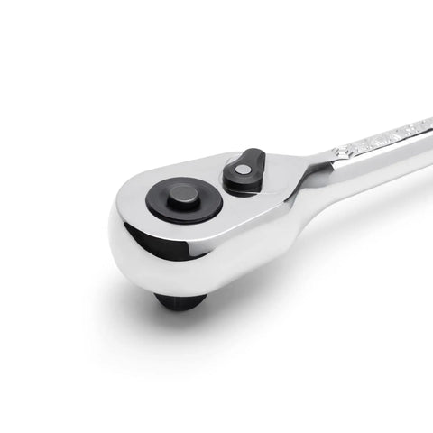 Half Inch Drive Quick Release 72-Tooth Ratchet With Teardrop Head Full Polished Chrome Finish Five Degree Ratcheting Arc For Tight Spaces Fast Engagement Workhorse Tool To Tighten Or Loosen Large Fasteners Durable Pro Grade Build