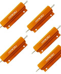Top Shelf 100 Watt Aluminum Wirewound Resistor Bundle with five units in orange color, ideal for audio power control and modifications.