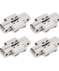 4 Piece Mini Hidden Hinge Set for Jewelry Boxes and Folding Doors, zinc alloy and steel hinges, displayed diagonally