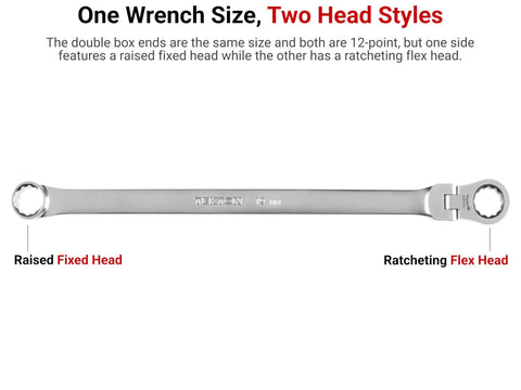 22 mm Long Fixed And Flex Head 12 Point Ratcheting Box End Wrench With Dual Head Design For Tight Spaces Long Reach And Versatile