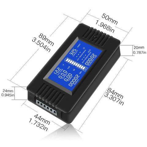 Battery Monitor Meter With 0 To 200V 0 To 300A Range For Solar RV And Car Nine In One Digital LCD Multimeter dimensions