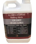 10 Lb Pro Grade Aluminum Oxide Sandblasting Media Heavy Duty 120 Grit container with size chart on label