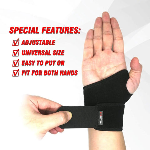 All Day Ultra Comfy Carpal Tunnel Wrist Support That Fits Left Or Right Hand, adjustable, easy to use, black fabric brace.