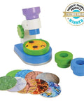 Kid Friendly Microscope Kit With 3 Interchangeable Lenses Magnified Tinted And Kaleidoscope Includes 10 Nature Slides Colorful Design And Fun STEM Learning For Ages 2 And Up. Multicolor plastic microscope with lenses and slides