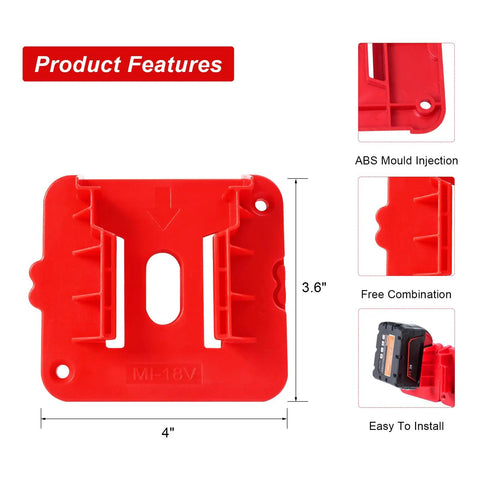 Close-up of the 20 Pack Tool And Battery Mounts For 18V M18 Cordless Tools, showing ABS construction and installation features.