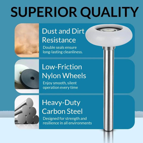 2 Inch Nylon Garage Door Rollers With Dual Sealed Bearings For Quiet, Smooth Operation, features heavy-duty carbon steel stem
