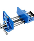 Heavy Duty 7 Inch Quick Release Workbench Vise with ductile iron build and clamping grip, features a blue finish.