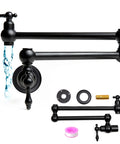 Pot Filler Faucet Wall Mount Black Kitchen Faucet With 24 Inch Extendable Swing Arm, accessories and open water flow