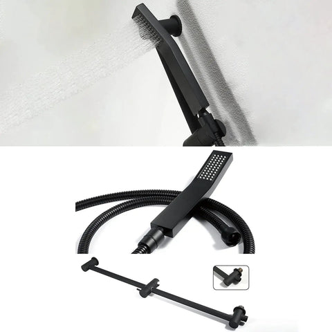 Solid Black Shower System handheld shower head with hose, wall mount, brass construction for bathroom refresh.