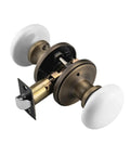 Porcelain White Door Knobs With Privacy Lock For Interior Doors, Antique Brass Ceramic Door Handles, side view of knob mechanism