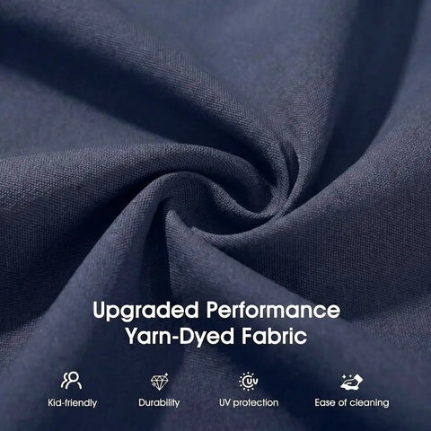 Navy blue yarn-dyed fabric detail for Outdoor Patio Porch Swing With Stand For Three Cushions And Pillow Included Navy Blue All Weather Steel Frame.