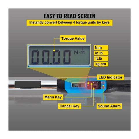 KWUHNJF Digital Torque Wrench Kit 1/2in Drive With Buzzer Indicator Dual Direction Ratchet Head For Bicycle Moto Repair Electric Torque Tester Includes Five Sockets Precision Measurement Hand Tool