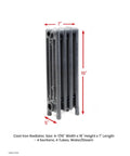 Heavy Duty Cast Iron Radiator For Home Heating, 19 Inch High, 4-Tube Steam Or Hot Water Radiator, side view with dimensions