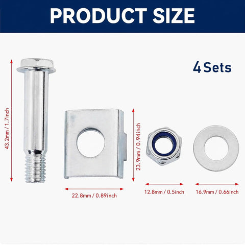 Complete 2 Piece Bicycle Training Wheel Mounting Screw Kit For Kids Bikes Kid Friendly Universal Stabilizer Attachments With Shoulder Bolt Washer And Lock Nut Easy Install For Safe Learning And Steady Rides, 4 sets, 43.2mm bolt