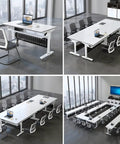 Top Shelf Flip Top Mobile Training Table And Two Chair Set With Dead Simple Folding Operation Tough Rolling Casters Smart Storage Tray And Modesty Shield For Active Rooms in a modern office setup.