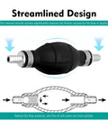Versatile 3/8 Inch 10 Mm Rubber Fuel Primer Bulb for Your Daily Whip or Marine Rig showing streamlined design for gas transfer.
