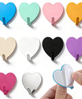 Hella Cute 10 Pack Heart Wall Hooks Super Sturdy Adhesive Mount showcasing colorful heart-shaped hooks with peel back backing.