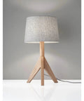 Eden Table Lamp With Natural Ash Wood Tripod Base, Textured Grey Felt Drum Shade, Black White Fabric Cord, 24.5 Inch