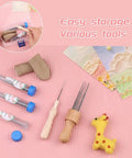 Needle Felting Kit With Three Size Sets Of 30 Needles Each Wooden Handle Tool Finger Cots and Essential Felting Supplies