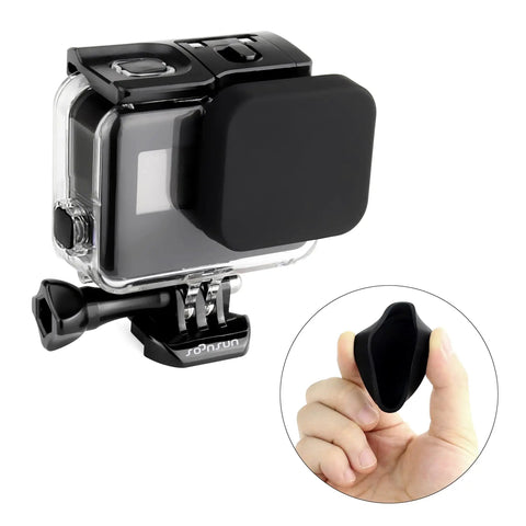 Waterproof GoPro Case for Hero 7 Black, Hero 6 Black, Hero 5 Black, and Hero (2018) with accessory in hand
