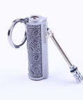 Relightable Permanent Fire Starter Metal Kit 2 Pack, Waterproof Emergency Keychain Lighter Striker in silver with ornate design