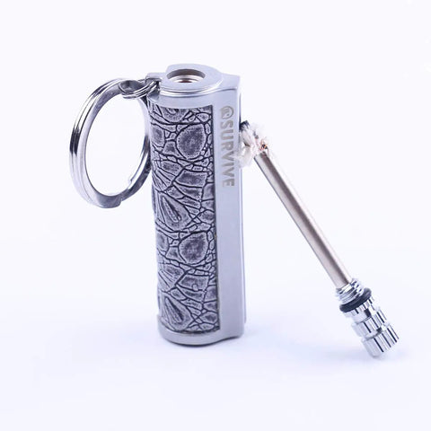Relightable Permanent Fire Starter Metal Kit 2 Pack, Waterproof Emergency Keychain Lighter Striker in silver with ornate design