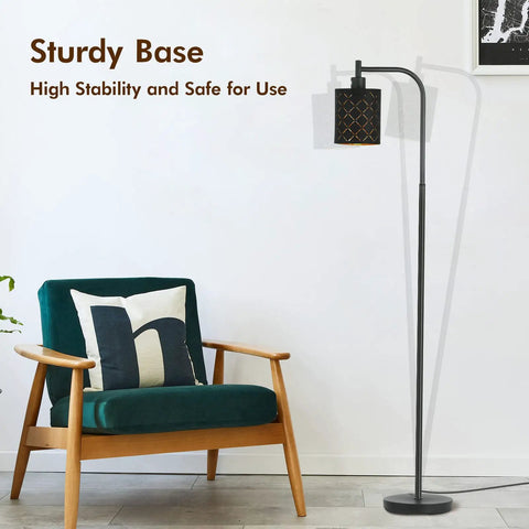 Gothic Style Floor Lamp With Laser Cutout Lampshade LED Arc Standing Light For Living Room And Bedroom 67 Inch Black Modern Farmhouse Lamp