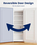 Reversible door design of Slick 6.5 Cubic Foot Upright Freezer In Clean White, showcasing its flexible layout for space-saving.