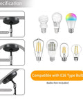 Diagram showing Black Metal Crystal Pendant Light With Adjustable Height, 500 Lumen 60W LED, Touch Control, E26 bulb compatibility