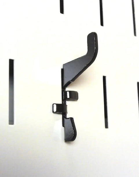 Standard Slotted Hook Pack For Pegboard And Slotted Tool Boards, heavy duty black metal hook mounted on board