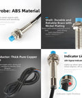 5 Pack M8 Inductive Proximity Sensor LJ8A3-2-Z BX Non Contact 2mm Sensing Distance With 1.2m Wire For Industrial Automation Systems And Robotics Great For Bulk Deployments In Workshops And On The Shop Floor., M8 brass sensor with ABS probe, nickel-plated shell, copper wire, LED indicator