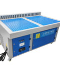Heavy Duty Metalworking Downdraft Table Dust Collector With Multi Side Suction Panels For Shop Debris That Knocks Out Fine Dust Easy And Runs Super Smooth, blue metal construction.