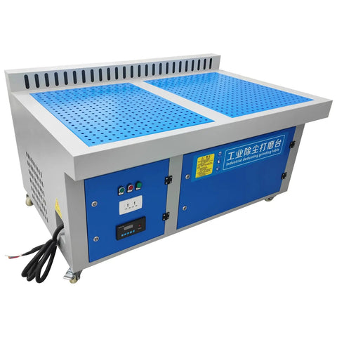 Heavy Duty Metalworking Downdraft Table Dust Collector With Multi Side Suction Panels For Shop Debris That Knocks Out Fine Dust Easy And Runs Super Smooth, blue metal construction.