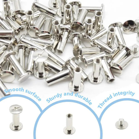 Pro Level Chicago Screws M5x15mm 100 Pack Heavy Duty Bookbinding Rivets Nickel Silver fasteners with smooth surface