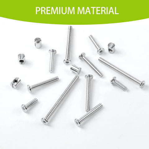 Crib Screws Replacement Kit With 65 Pieces M6 Hex Drive Socket Cap Screws Barrel Nuts Silver shown on white background