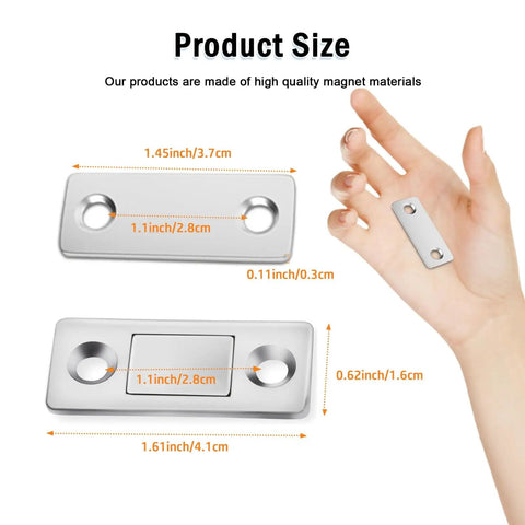 Ultra Thin Door Catch Set 10 Pack With Adhesive Backing For Cabinets Drawers Wardrobe Doors No Visible Hardware Sleek Look No Fuss Easy Install Strong Hold For Kitchen Closet RV close-up with size dimensions shown