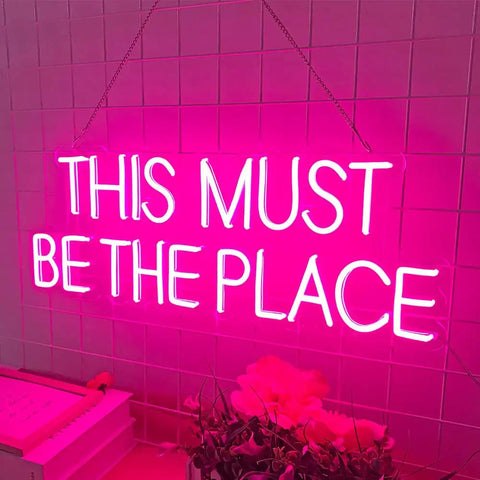 This Must Be The Place Neon Sign Pink Wall Decor For Bedroom And Party Vibes, Large Quote Neon Light for home wall
