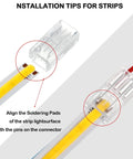 Easy Solderless LED Strip To Wire Connectors Kit in use, showing connection of 2 pin strip lights with transparent adapter, 8 mm.