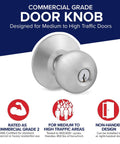Door Knob Cylindrical Lock With Keyed Entry In Satin Stainless Steel Finish Left Or Right Hand Adjustable UL Certified US32D ANSI BHMA Grade 2