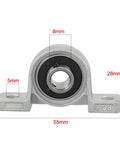 KP08 8mm Bore Zinc Alloy Pillow Block Bearing Flange Base Self Aligning Insert Bearing front view with measurements