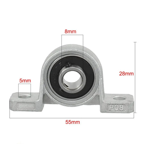 KP08 8mm Bore Zinc Alloy Pillow Block Bearing Flange Base Self Aligning Insert Bearing front view with measurements