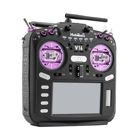V16Max ELRS CNC Hall Gimbals RC Radio Transmitter with 16 Channels, 2.4G, Mode 2, violet finish, front angle view