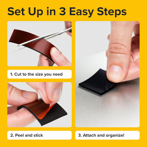 Magnetic Tape With Adhesive Backing 10 Feet Long By Half Inch Wide DIY Friendly Lightweight Magnetic Strip setup steps