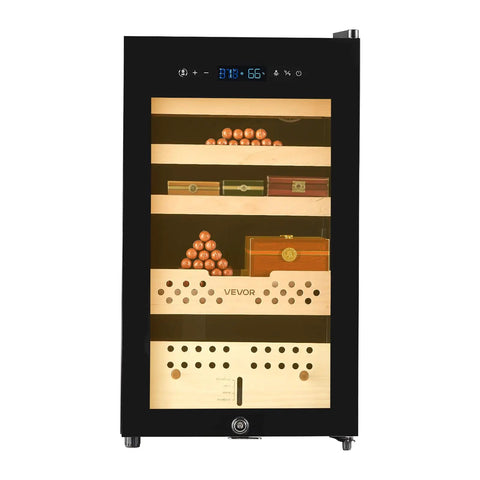 Front view of Dope Electric Cigar Humidor Cabinet With Compressor Cooling 70 Liter Capacity Holds 400 Cigars Keeps Humidity And Temperature