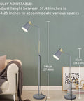 Dope Industrial Floor Lamp With Adjustable Metal Heads in grey, showing height adjustment from 34.25" to 57.48", suitable for decor.