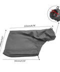 Garage Ready Adjustable Dust Collection Bag Fits Miter Saw Woodworking Catchall Zipper Bottom Slides On Quick, black polyester bag with dimensions.