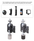 Premium Aluminum Alloy Miniature Ball Head With 1/4 Inch Female To Female Connector Offering 360 Degree Rotation and Super Smooth Swivel.