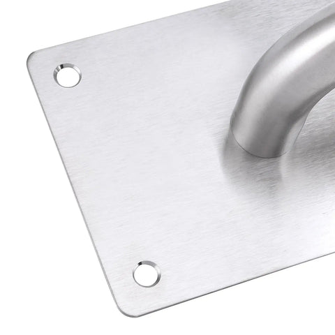 2 Sets 12 By 3 Inch Stainless Steel Door Handle And Push Pull Plates Bundle With 24 Screws For Commercial And Home Office Doors In Silver Tough Build For Easy Install And Lasts In High Traffic Environments, close-up of brushed plate