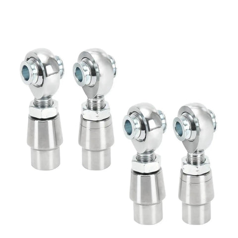 Four Piece Five Eighths Inch Eighteen Thread Heim Joint Rod End Kit With Spacers showcasing chrome rod ends for custom setups.