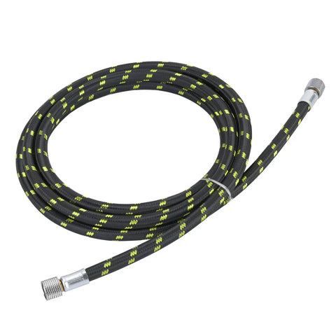 Two Pack Braided Airbrush Hoses Five Point Nine Feet With One Eighth Inch Twist Fittings For Nail Techs Spray Painters And Model Makers Ensuring A No Fuss Hookup Daily, showing black and yellow braided design.